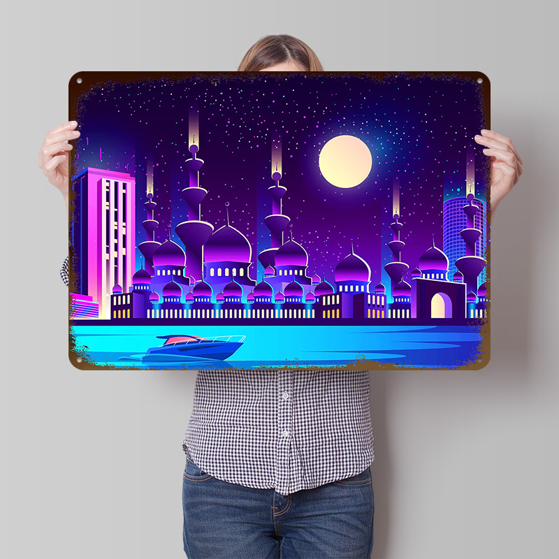 Home Office Dubai - Металлический постер Synthwave Neon City Dubai,